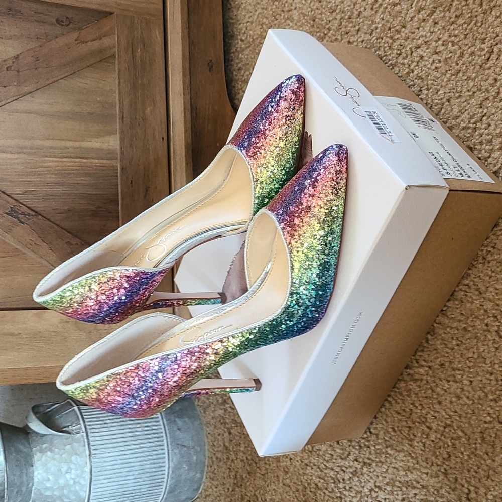 Jessica Simpson size 6 rainbow chunky glitter in box